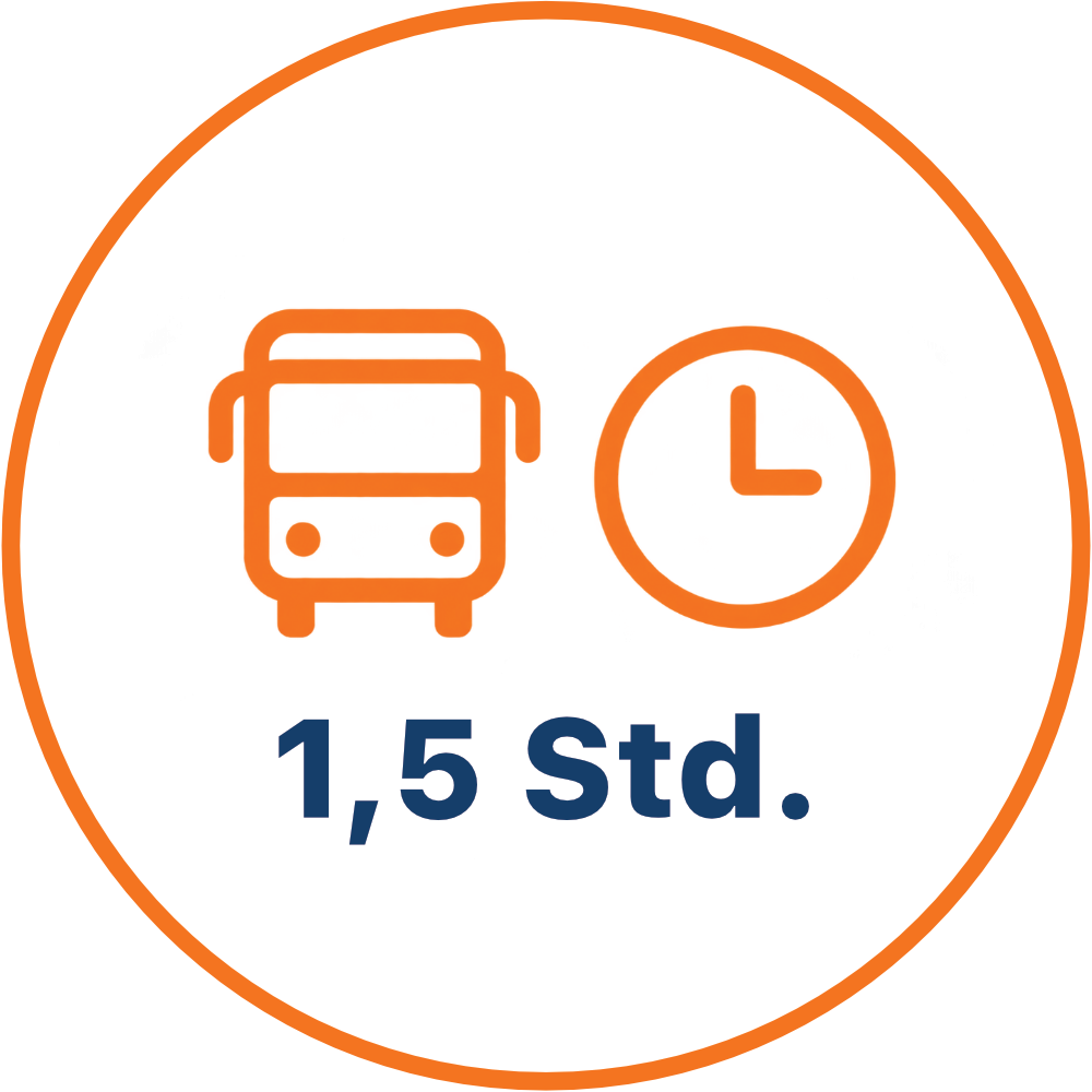 Busfahrt circa 1,5 Stunden