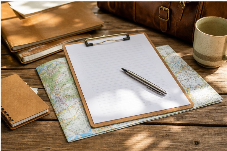 Reiseunterlagen und Planungspapiere
