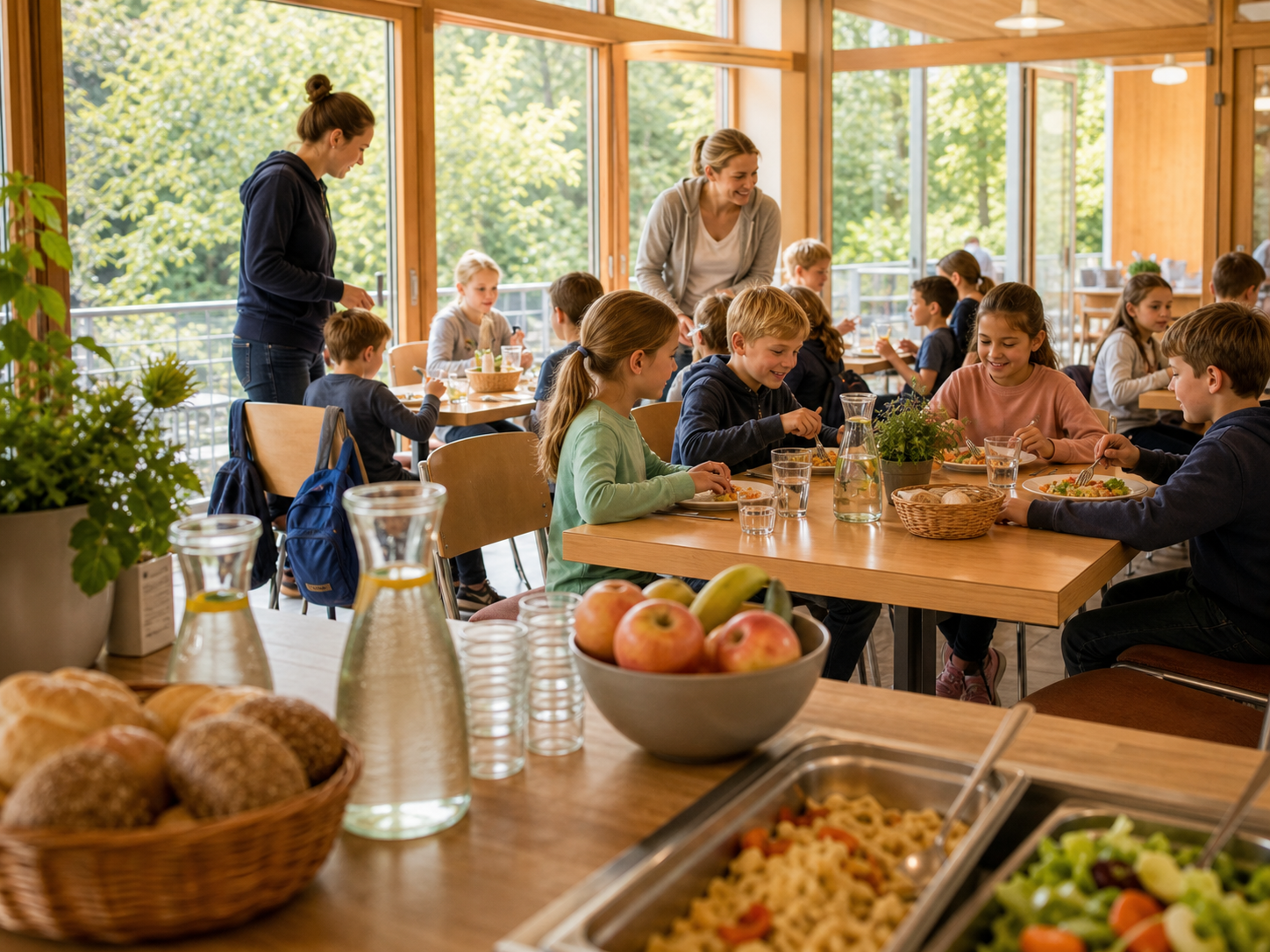 Kindgerechte Verpflegung in einer hellen Gruppenunterkunft